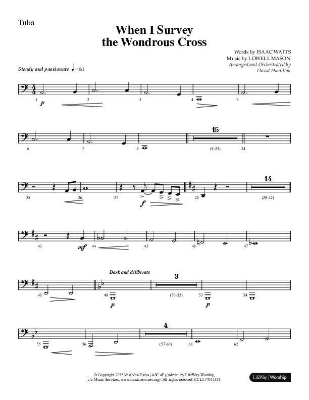 When I Survey The Wondrous Cross (Choral Anthem SATB) Tuba (Lifeway Choral / Arr. David Hamilton)