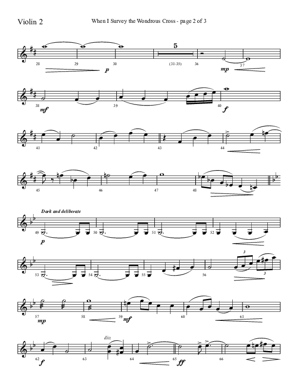 When I Survey The Wondrous Cross (Choral Anthem SATB) Violin 2 (Lifeway Choral / Arr. David Hamilton)