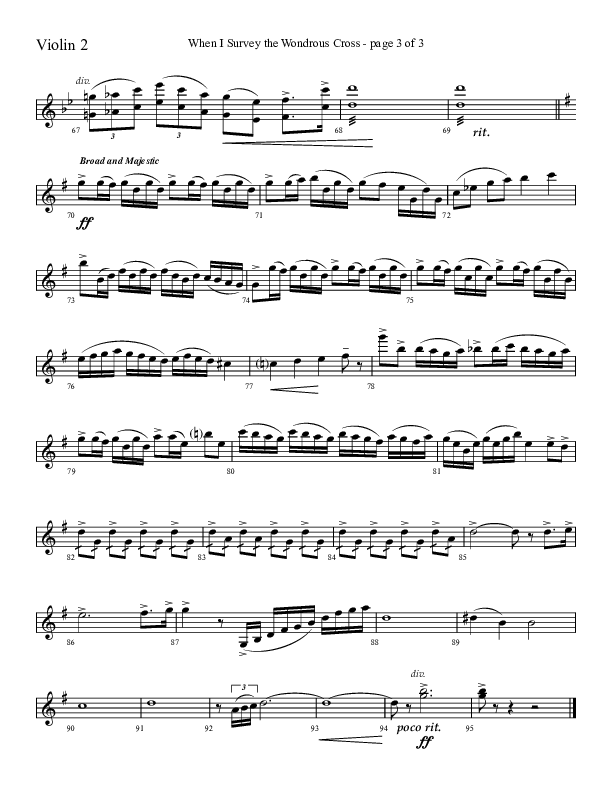 When I Survey The Wondrous Cross (Choral Anthem SATB) Violin 2 (Lifeway Choral / Arr. David Hamilton)
