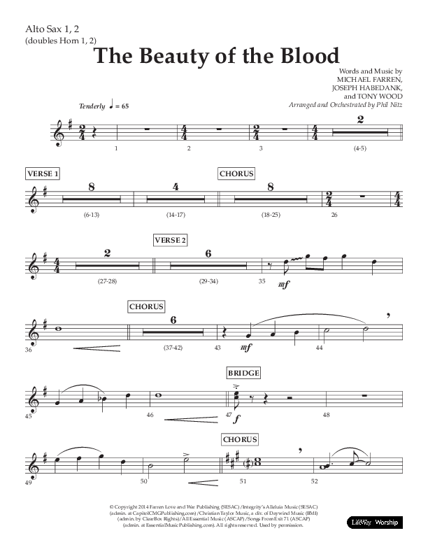 The Beauty Of The Blood (Choral Anthem SATB) Alto Sax 1/2 (Lifeway Choral / Arr. Phil Nitz)