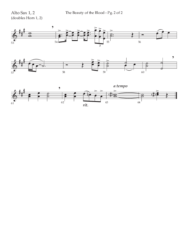 The Beauty Of The Blood (Choral Anthem SATB) Alto Sax 1/2 (Lifeway Choral / Arr. Phil Nitz)
