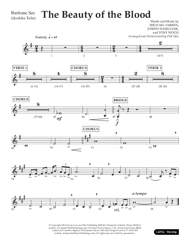 The Beauty Of The Blood (Choral Anthem SATB) Bari Sax (Lifeway Choral / Arr. Phil Nitz)
