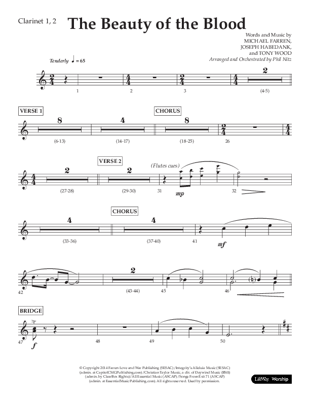 The Beauty Of The Blood (Choral Anthem SATB) Clarinet 1/2 (Lifeway Choral / Arr. Phil Nitz)