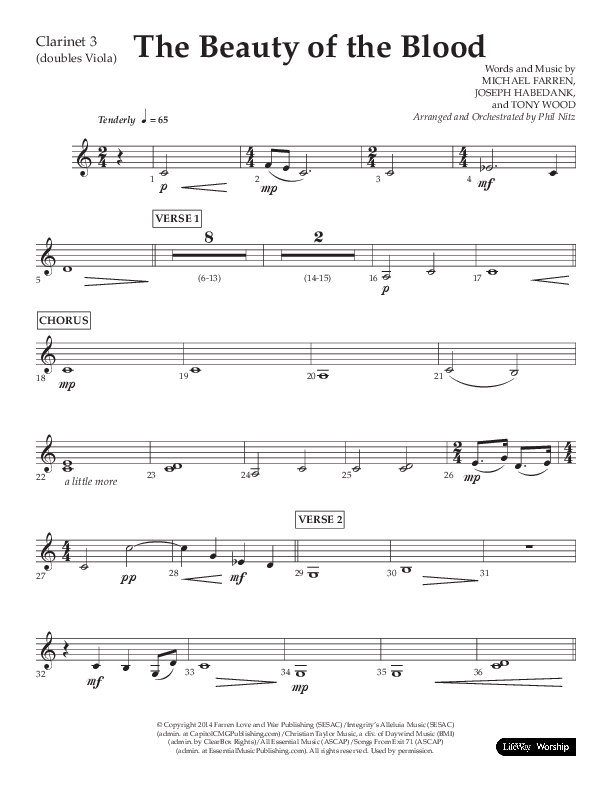 The Beauty Of The Blood (Choral Anthem SATB) Clarinet 3 (Lifeway Choral / Arr. Phil Nitz)