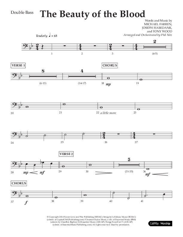 The Beauty Of The Blood (Choral Anthem SATB) Double Bass (Lifeway Choral / Arr. Phil Nitz)