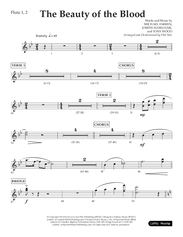 The Beauty Of The Blood (Choral Anthem SATB) Flute 1/2 (Lifeway Choral / Arr. Phil Nitz)
