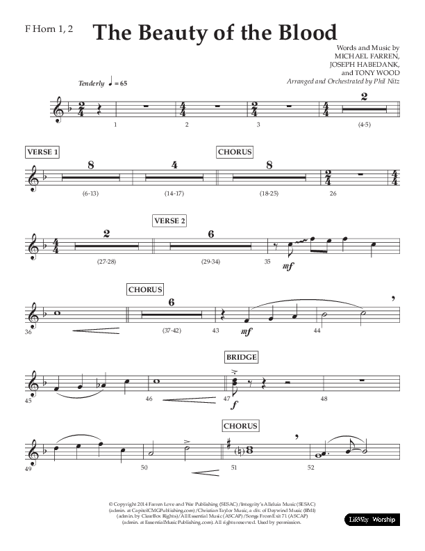 The Beauty Of The Blood (Choral Anthem SATB) French Horn 1/2 (Lifeway Choral / Arr. Phil Nitz)