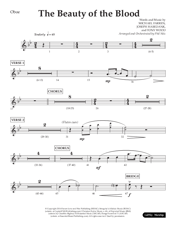 The Beauty Of The Blood (Choral Anthem SATB) Oboe (Lifeway Choral / Arr. Phil Nitz)