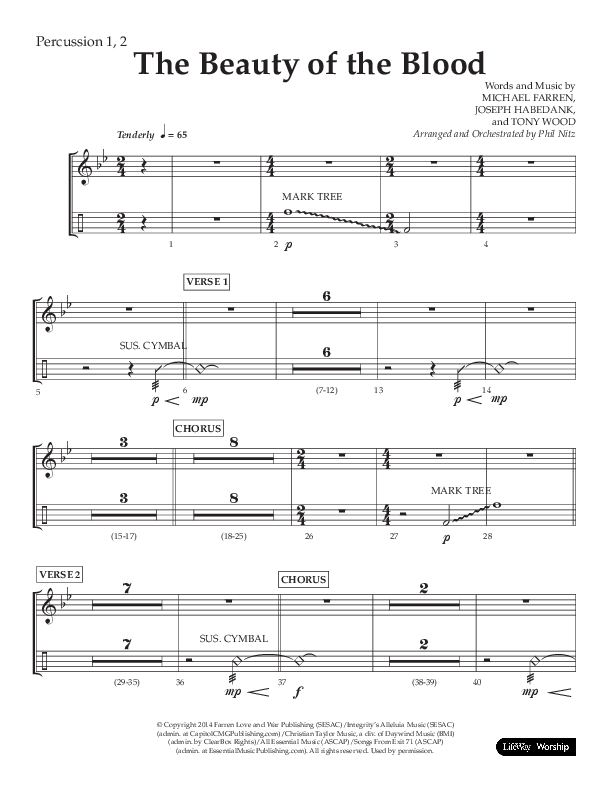 The Beauty Of The Blood (Choral Anthem SATB) Percussion 1/2 (Lifeway Choral / Arr. Phil Nitz)