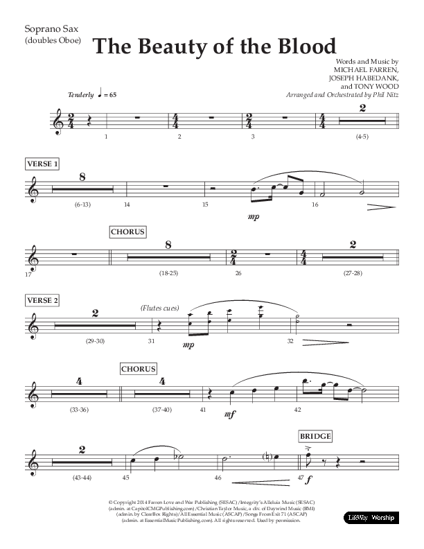 The Beauty Of The Blood (Choral Anthem SATB) Soprano Sax (Lifeway Choral / Arr. Phil Nitz)
