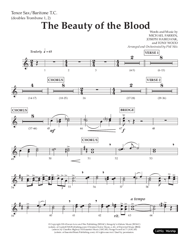 The Beauty Of The Blood (Choral Anthem SATB) Tenor Sax/Baritone T.C. (Lifeway Choral / Arr. Phil Nitz)
