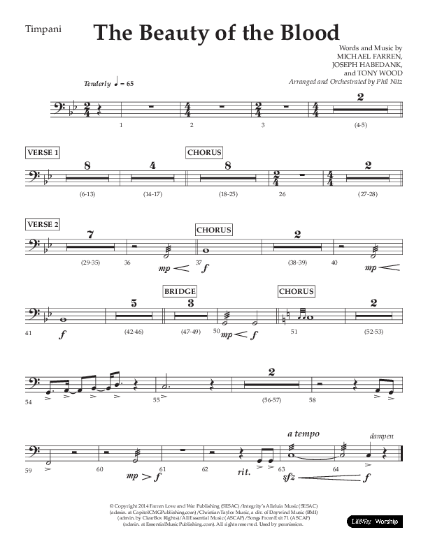 The Beauty Of The Blood (Choral Anthem SATB) Timpani (Lifeway Choral / Arr. Phil Nitz)