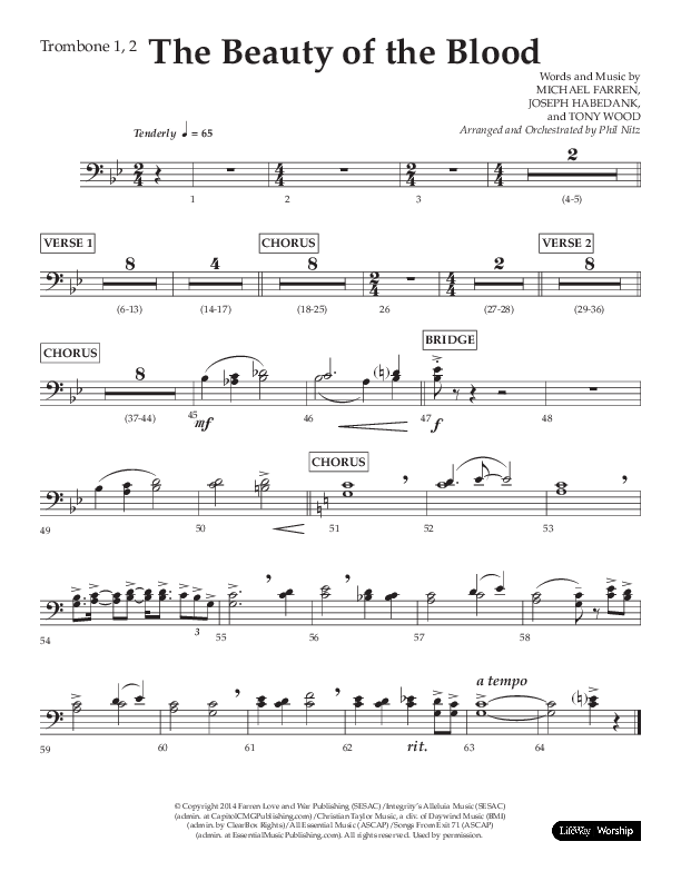 The Beauty Of The Blood (Choral Anthem SATB) Trombone 1/2 (Lifeway Choral / Arr. Phil Nitz)
