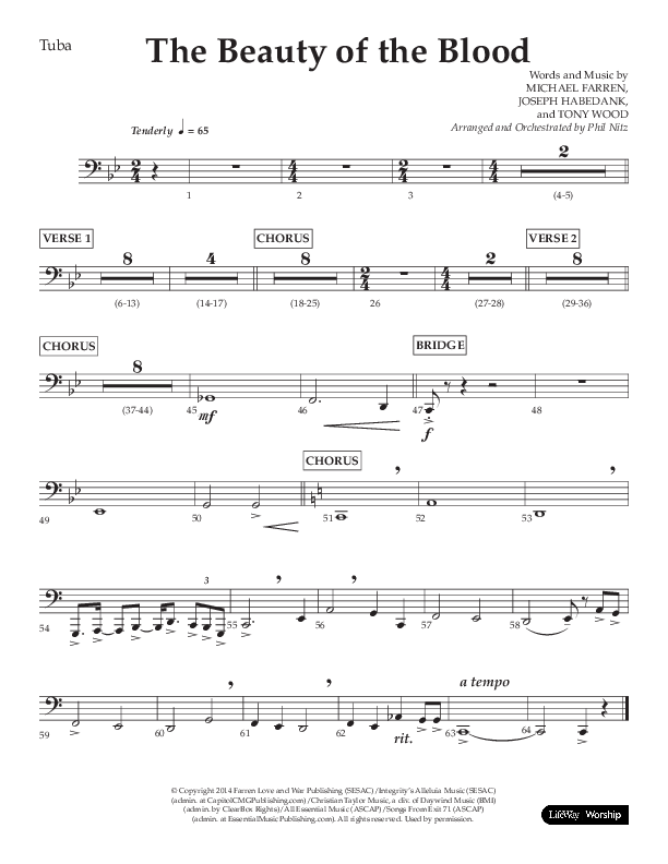 The Beauty Of The Blood (Choral Anthem SATB) Tuba (Lifeway Choral / Arr. Phil Nitz)
