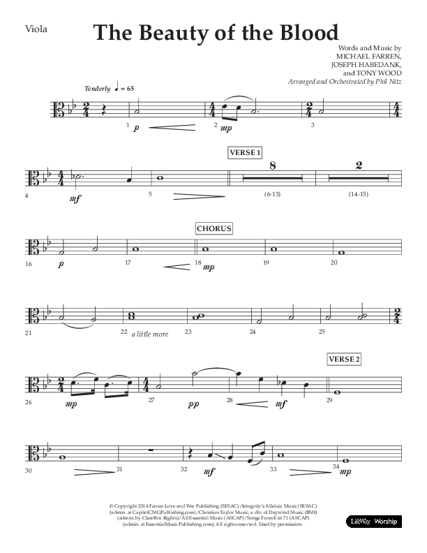 The Beauty Of The Blood (Choral Anthem SATB) Viola (Lifeway Choral / Arr. Phil Nitz)