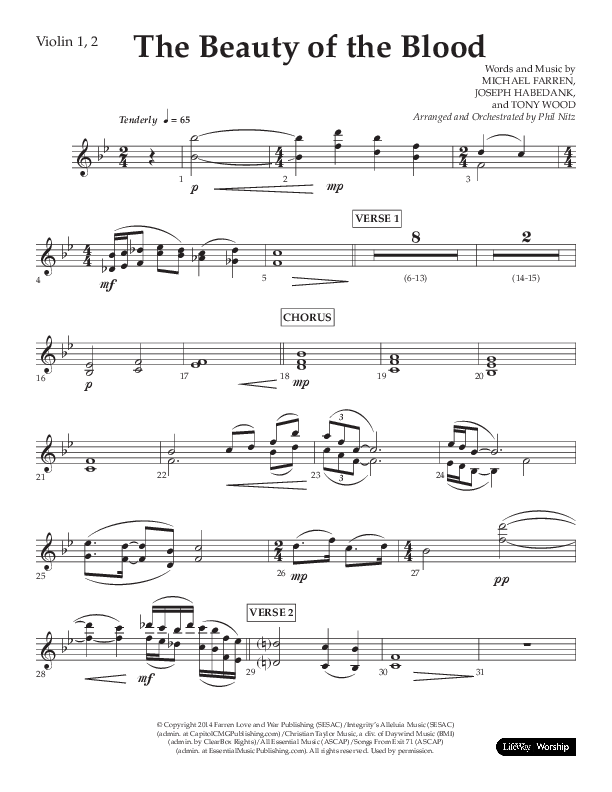 The Beauty Of The Blood (Choral Anthem SATB) Violin 1/2 (Lifeway Choral / Arr. Phil Nitz)