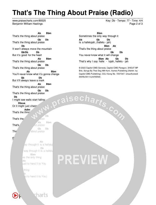 That's The Thing About Praise (Radio) Chords & Lyrics (Benjamin William Hastings)
