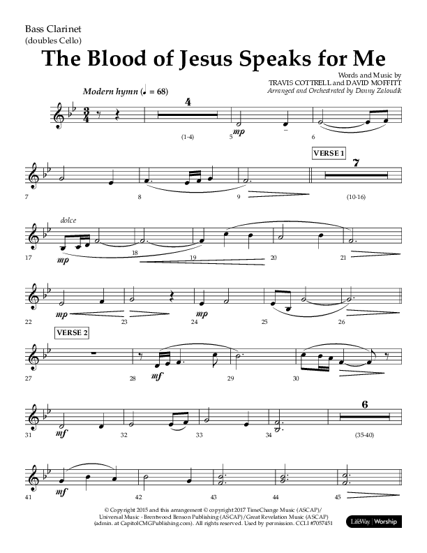 The Blood Of Jesus Speaks For Me (Choral Anthem SATB) Bass Clarinet (Lifeway Choral / Arr. Danny Zaloudik)