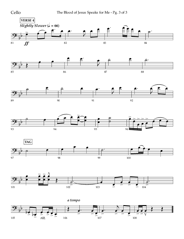 The Blood Of Jesus Speaks For Me (Choral Anthem SATB) Cello (Lifeway Choral / Arr. Danny Zaloudik)