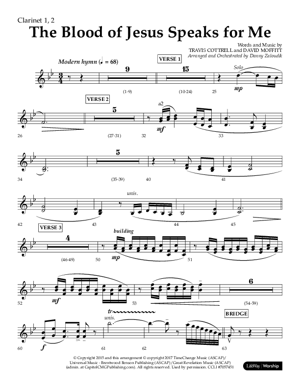 The Blood Of Jesus Speaks For Me (Choral Anthem SATB) Clarinet 1/2 (Lifeway Choral / Arr. Danny Zaloudik)