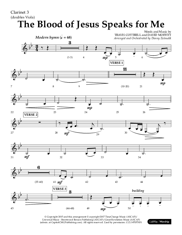 The Blood Of Jesus Speaks For Me (Choral Anthem SATB) Clarinet 3 (Lifeway Choral / Arr. Danny Zaloudik)
