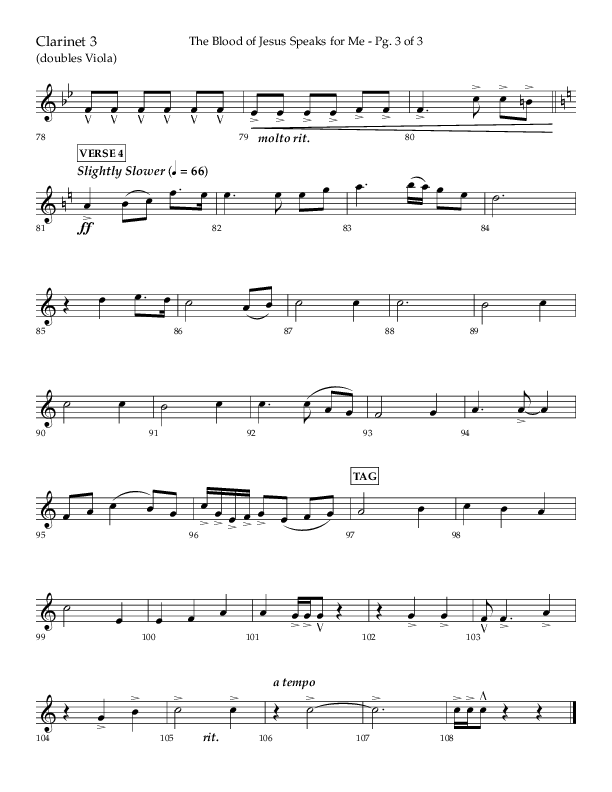 The Blood Of Jesus Speaks For Me (Choral Anthem SATB) Clarinet 3 (Lifeway Choral / Arr. Danny Zaloudik)