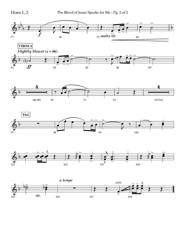 The Blood Of Jesus Speaks For Me (Choral Anthem SATB) French Horn 1/2 (Lifeway Choral / Arr. Danny Zaloudik)