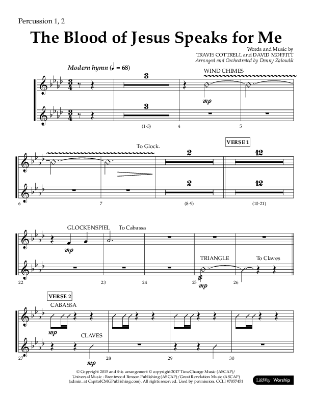 The Blood Of Jesus Speaks For Me (Choral Anthem SATB) Percussion 1/2 (Lifeway Choral / Arr. Danny Zaloudik)