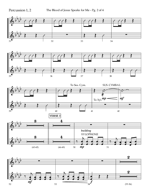 The Blood Of Jesus Speaks For Me (Choral Anthem SATB) Percussion 1/2 (Lifeway Choral / Arr. Danny Zaloudik)