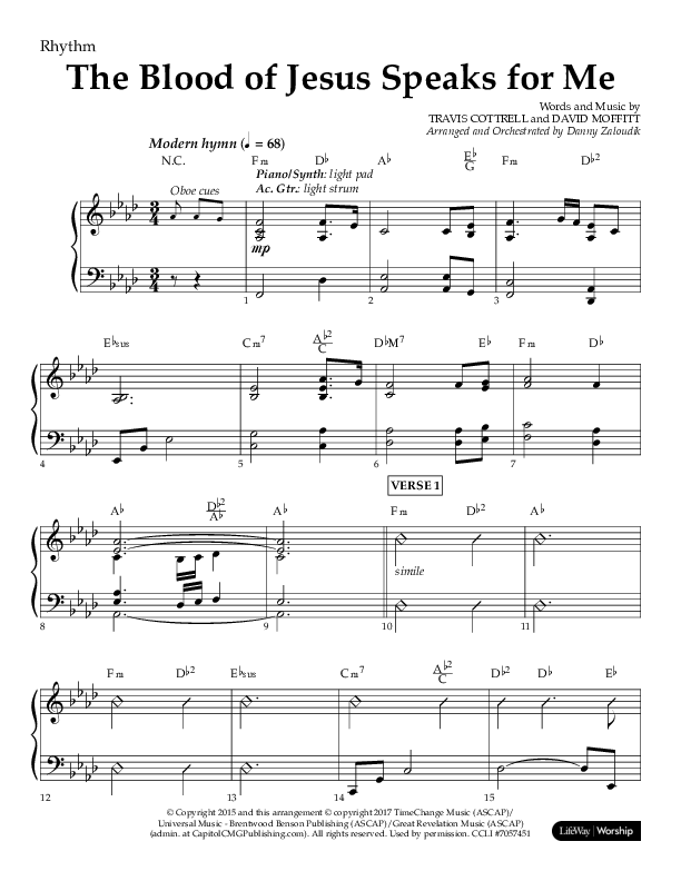 The Blood Of Jesus Speaks For Me (Choral Anthem SATB) Rhythm Chart (Lifeway Choral / Arr. Danny Zaloudik)
