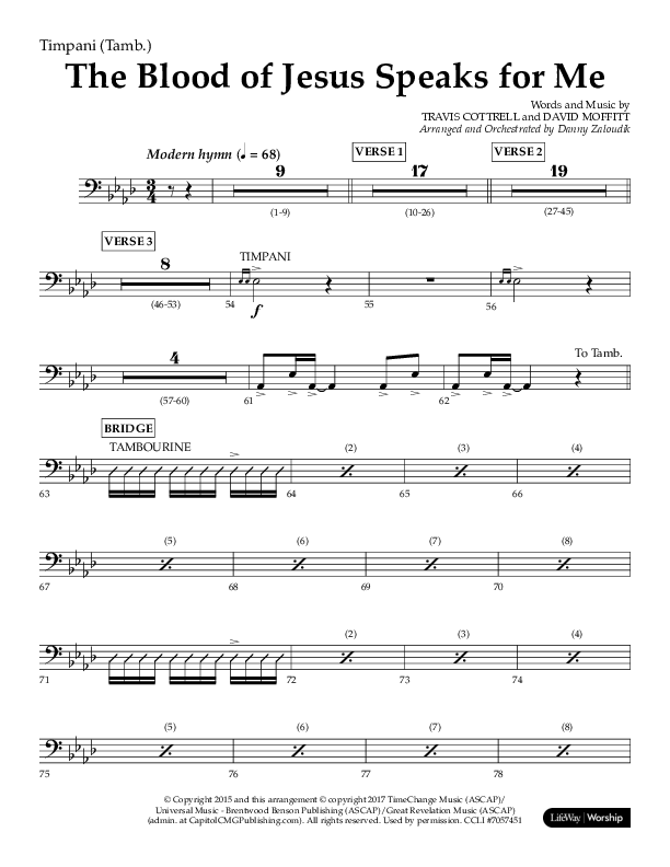 The Blood Of Jesus Speaks For Me (Choral Anthem SATB) Timpani (Lifeway Choral / Arr. Danny Zaloudik)