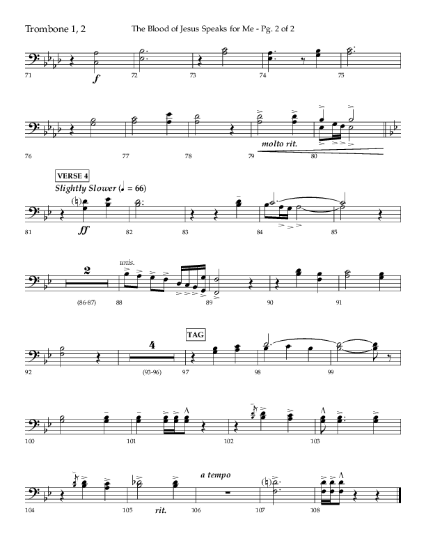 The Blood Of Jesus Speaks For Me (Choral Anthem SATB) Trombone 1/2 (Lifeway Choral / Arr. Danny Zaloudik)