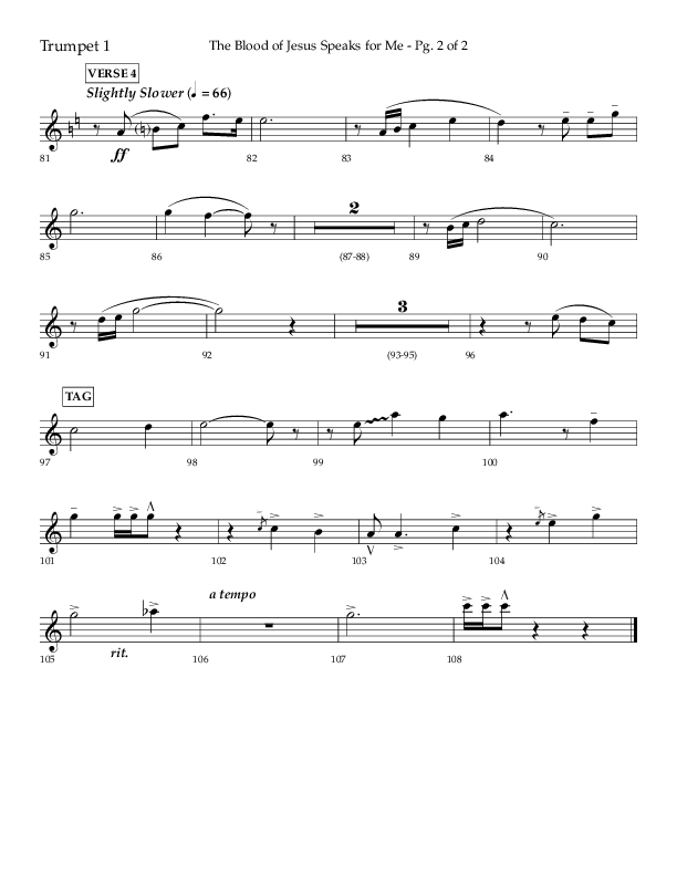 The Blood Of Jesus Speaks For Me (Choral Anthem SATB) Trumpet 1 (Lifeway Choral / Arr. Danny Zaloudik)