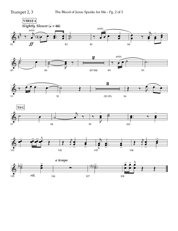 The Blood Of Jesus Speaks For Me (Choral Anthem SATB) Trumpet 2/3 (Lifeway Choral / Arr. Danny Zaloudik)