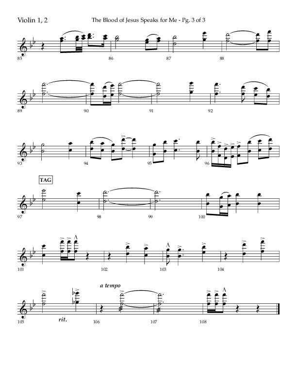 The Blood Of Jesus Speaks For Me (Choral Anthem SATB) Violin 1/2 (Lifeway Choral / Arr. Danny Zaloudik)