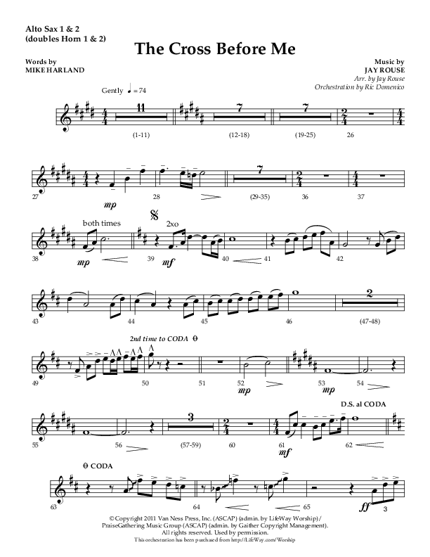 The Cross Before Me (Choral Anthem SATB) Alto Sax 1/2 (Lifeway Choral / Arr. Jay Rouse / Orch. Ric Domenico)