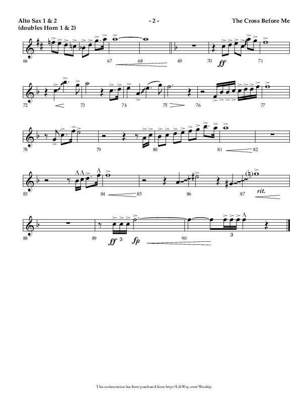 The Cross Before Me (Choral Anthem SATB) Alto Sax 1/2 (Lifeway Choral / Arr. Jay Rouse / Orch. Ric Domenico)