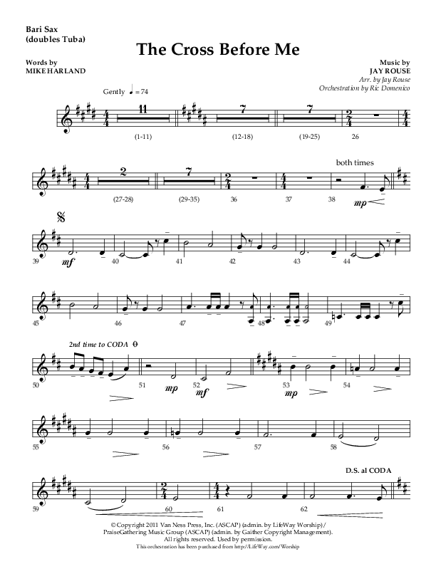 The Cross Before Me (Choral Anthem SATB) Bari Sax (Lifeway Choral / Arr. Jay Rouse / Orch. Ric Domenico)