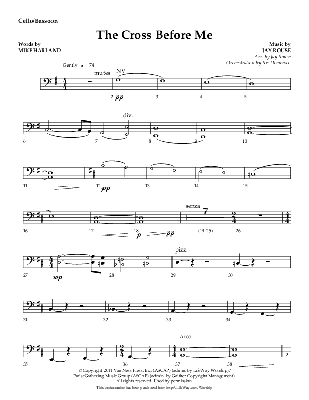 The Cross Before Me (Choral Anthem SATB) Cello (Lifeway Choral / Arr. Jay Rouse / Orch. Ric Domenico)