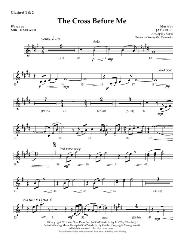 The Cross Before Me (Choral Anthem SATB) Clarinet 1/2 (Lifeway Choral / Arr. Jay Rouse / Orch. Ric Domenico)