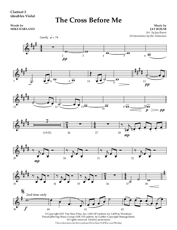The Cross Before Me (Choral Anthem SATB) Clarinet 3 (Lifeway Choral / Arr. Jay Rouse / Orch. Ric Domenico)