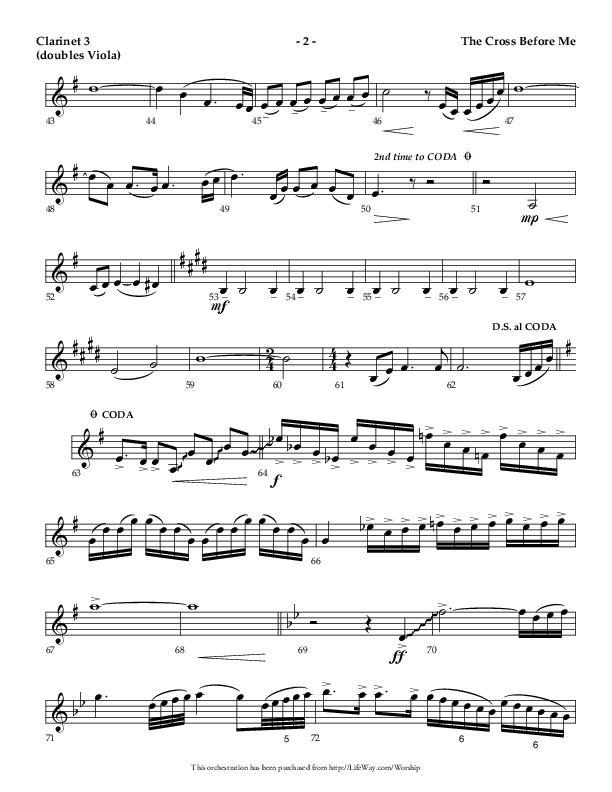 The Cross Before Me (Choral Anthem SATB) Clarinet 3 (Lifeway Choral / Arr. Jay Rouse / Orch. Ric Domenico)