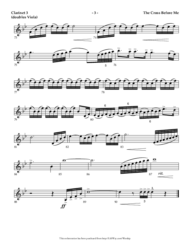 The Cross Before Me (Choral Anthem SATB) Clarinet 3 (Lifeway Choral / Arr. Jay Rouse / Orch. Ric Domenico)