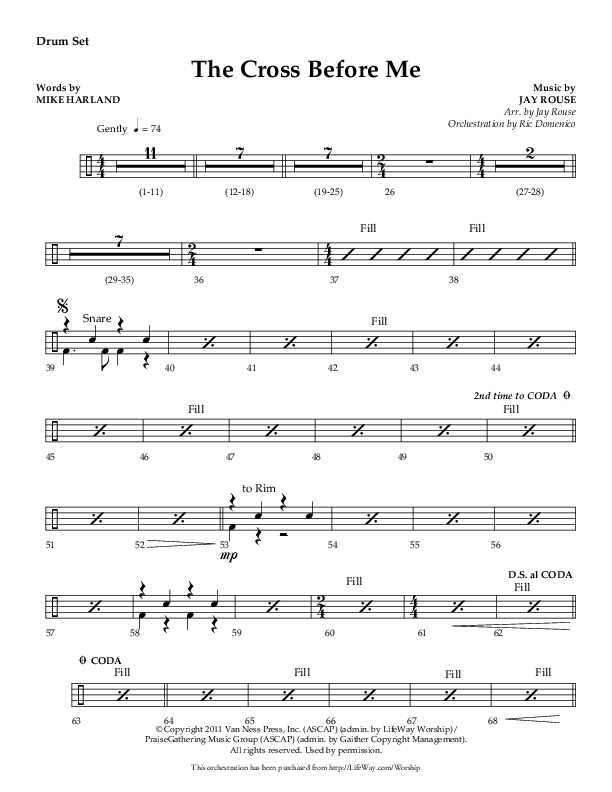 The Cross Before Me (Choral Anthem SATB) Drum Set (Lifeway Choral / Arr. Jay Rouse / Orch. Ric Domenico)