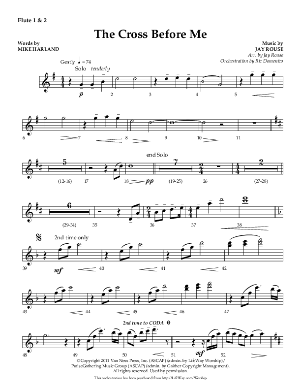 The Cross Before Me (Choral Anthem SATB) Flute 1/2 (Lifeway Choral / Arr. Jay Rouse / Orch. Ric Domenico)