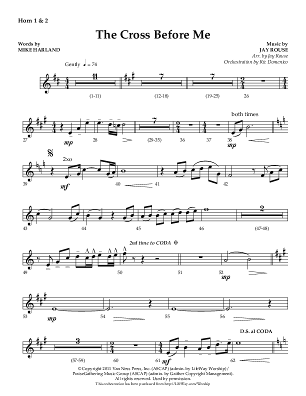 The Cross Before Me (Choral Anthem SATB) French Horn 1/2 (Lifeway Choral / Arr. Jay Rouse / Orch. Ric Domenico)