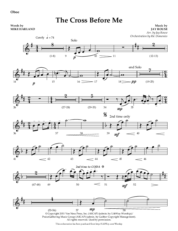 The Cross Before Me (Choral Anthem SATB) Oboe (Lifeway Choral / Arr. Jay Rouse / Orch. Ric Domenico)