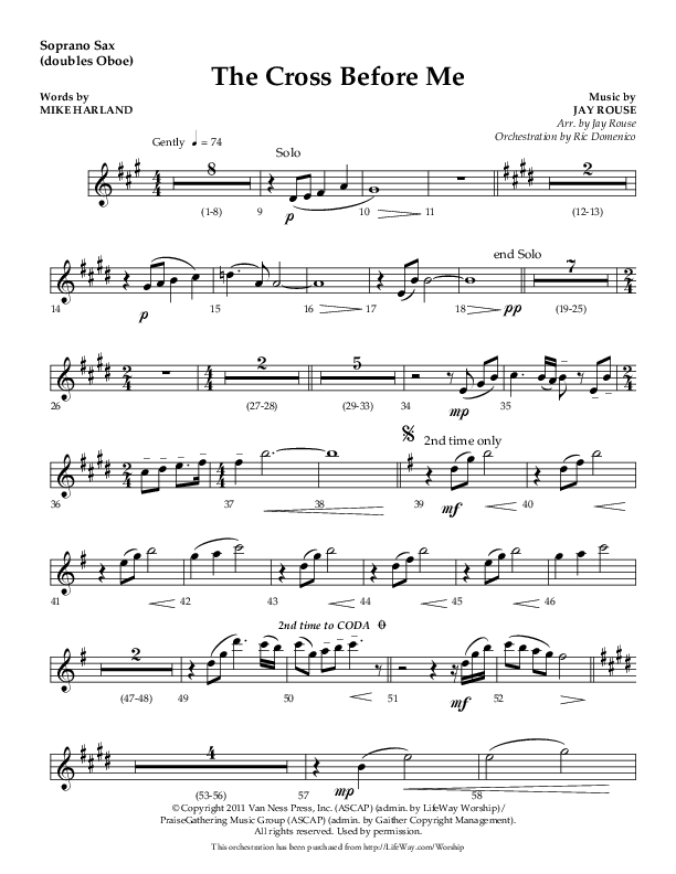 The Cross Before Me (Choral Anthem SATB) Soprano Sax (Lifeway Choral / Arr. Jay Rouse / Orch. Ric Domenico)