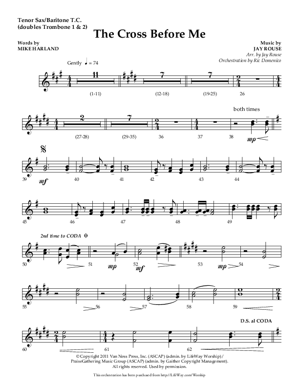The Cross Before Me (Choral Anthem SATB) Tenor Sax/Baritone T.C. (Lifeway Choral / Arr. Jay Rouse / Orch. Ric Domenico)