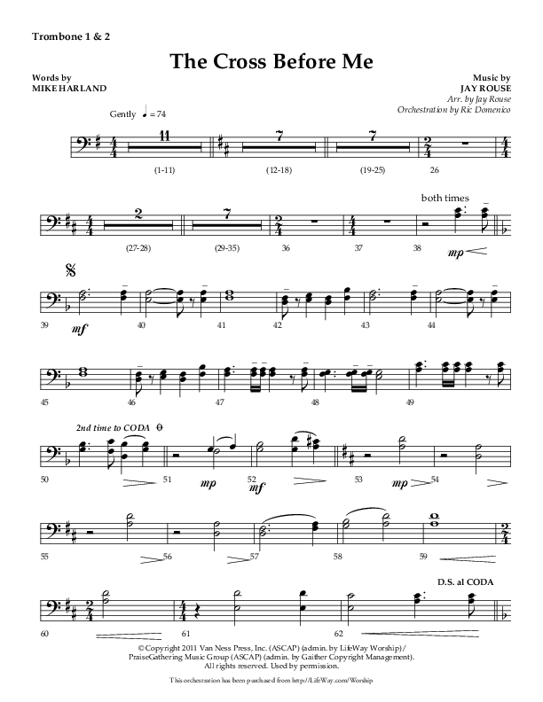 The Cross Before Me (Choral Anthem SATB) Trombone 1/2 (Lifeway Choral / Arr. Jay Rouse / Orch. Ric Domenico)